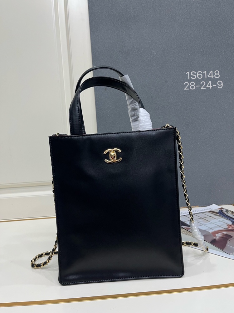 Chanel 2026 Small Shopping Bag Shiny Calfskin Gold Hardware Black AS6452
