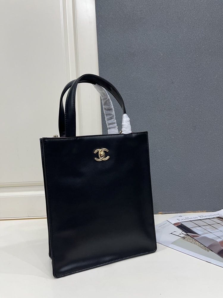 Chanel 2026 Small Shopping Bag Shiny Calfskin Gold Hardware Black AS6452