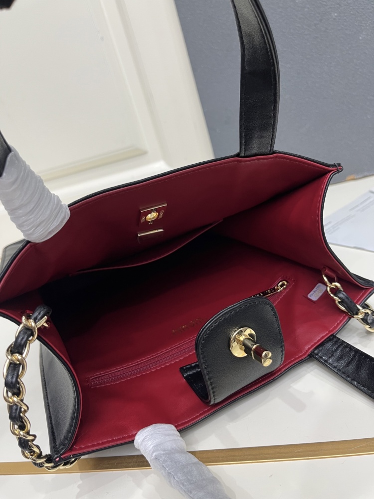 Chanel 2026 Small Shopping Bag Shiny Calfskin Gold Hardware Black AS6452