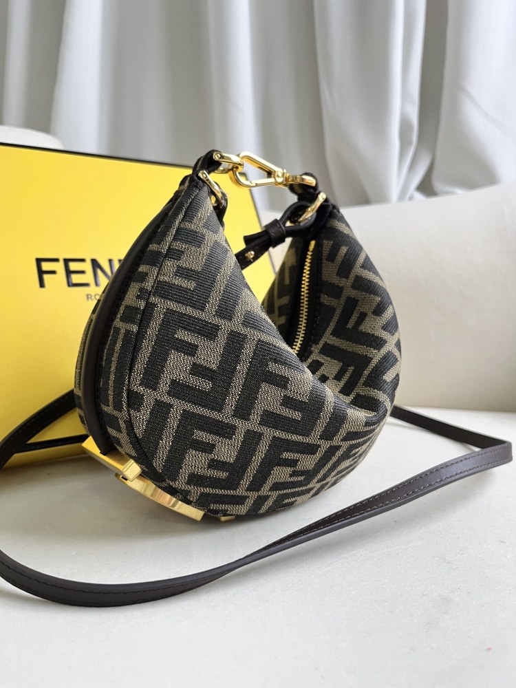 Fendigraphy Mini FF Monogram Jacquard Hobo Fendi Crescent Bag Moon Bag 8BS081ALP3F1MAT