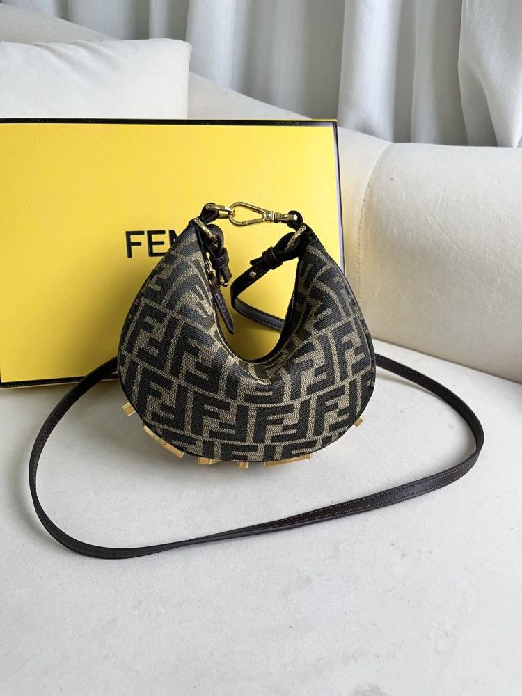 Fendigraphy Mini FF Monogram Jacquard Hobo Fendi Crescent Bag Moon Bag 8BS081ALP3F1MAT