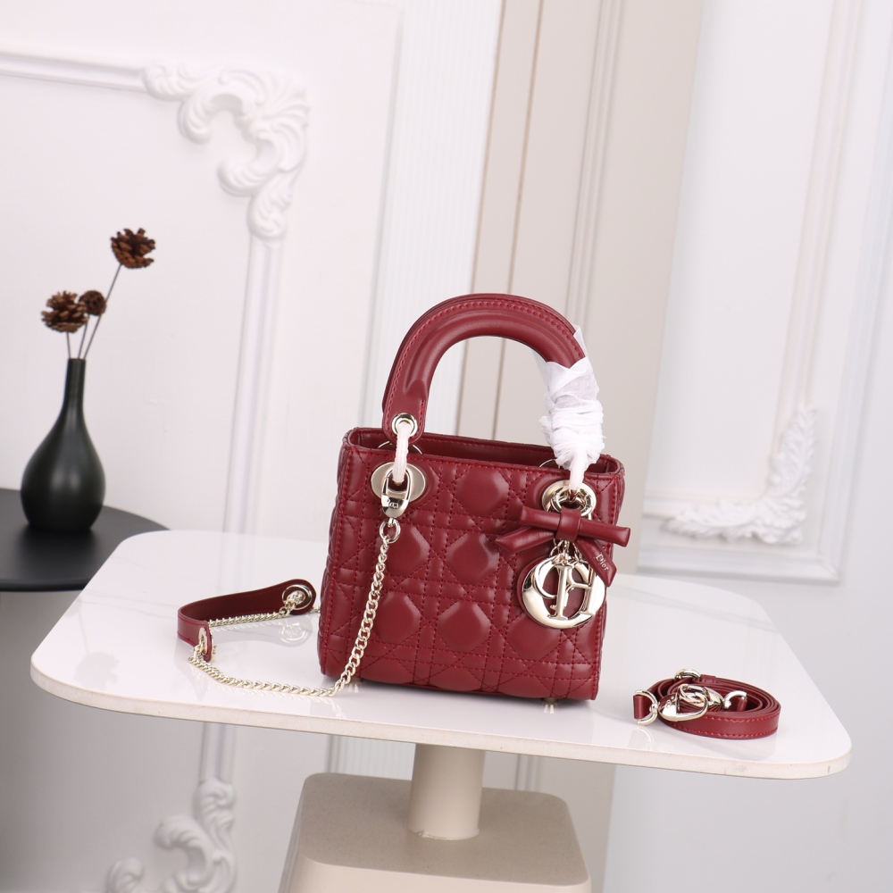 Mini Lady Dior Bag with Chain Ballet Cannage Lambskin Pink White Black Red Beige Gray 0229
