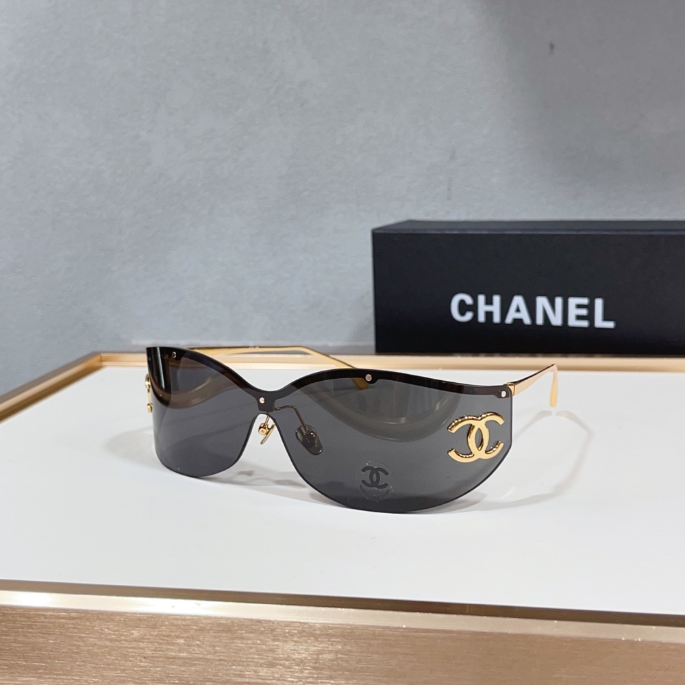 CHANEL A71615 Rimless Shield Sunglasses, Large Side CC Logo Y2K Wraparound Shades UV400