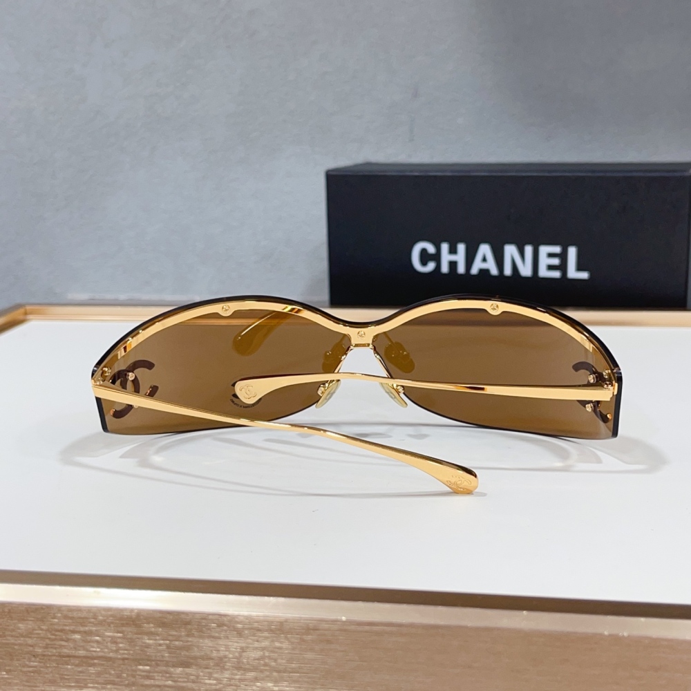 CHANEL A71615 Rimless Shield Sunglasses, Large Side CC Logo Y2K Wraparound Shades UV400
