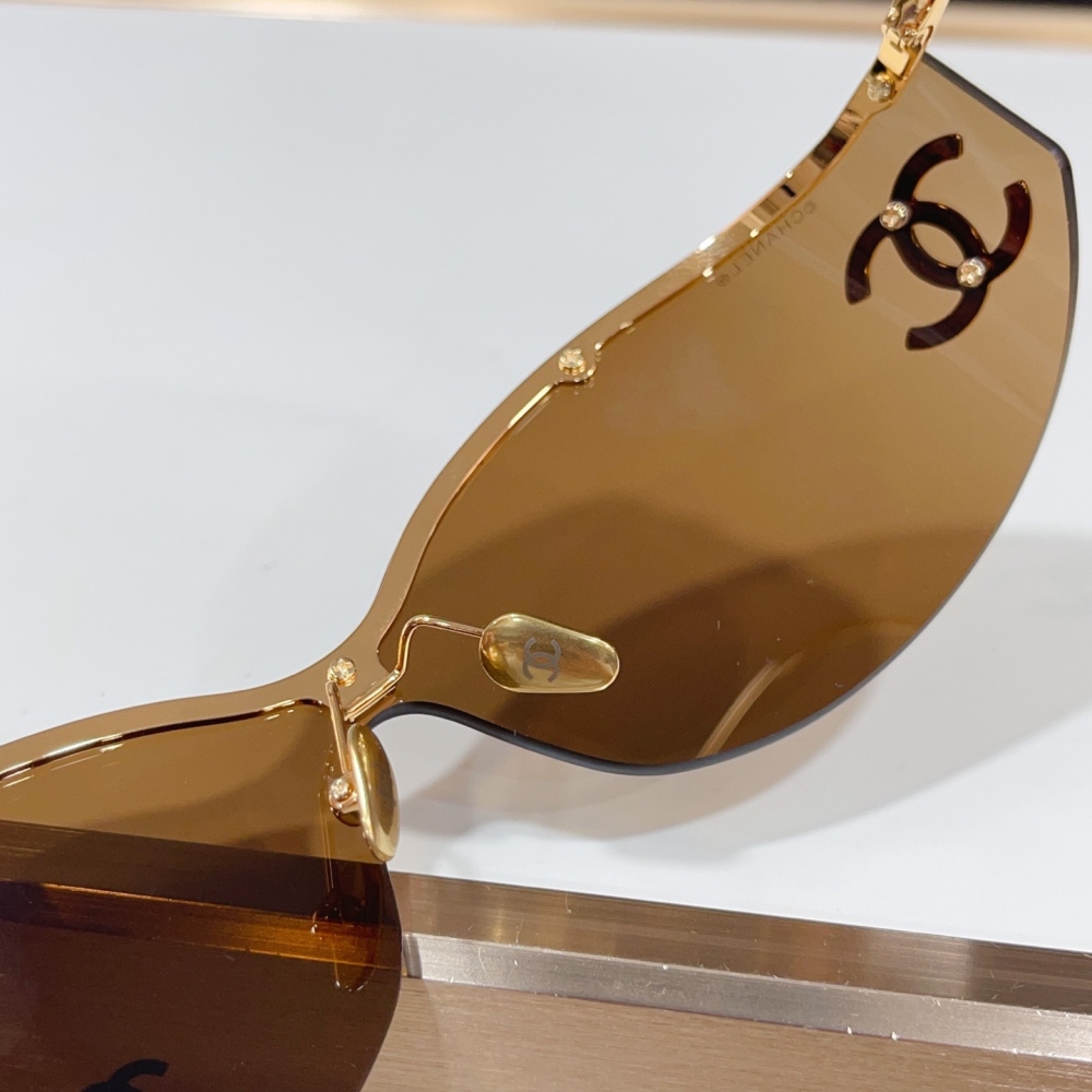 CHANEL A71615 Rimless Shield Sunglasses, Large Side CC Logo Y2K Wraparound Shades UV400