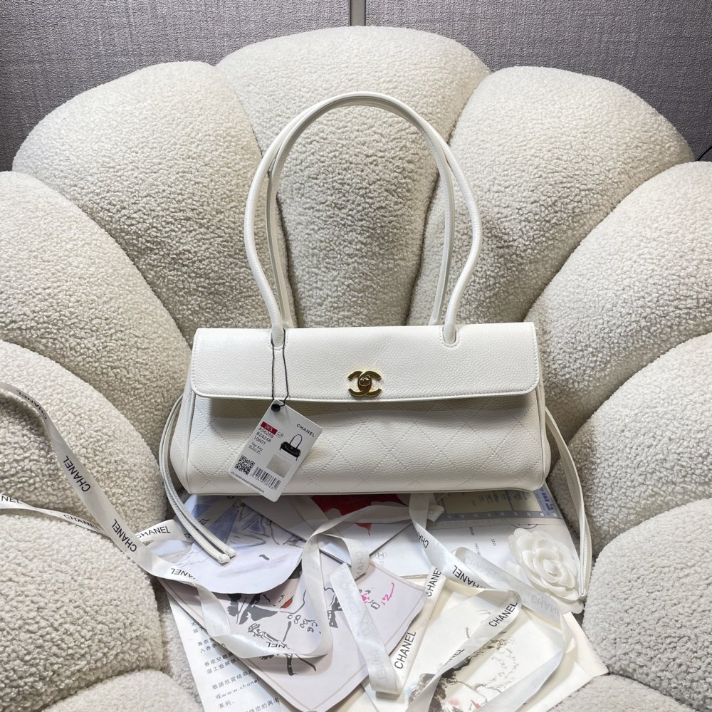 CHANEL AS6288 Small Shopping Bag, Grained Calfskin CC Turn Lock Long Shoulder Tote (white)