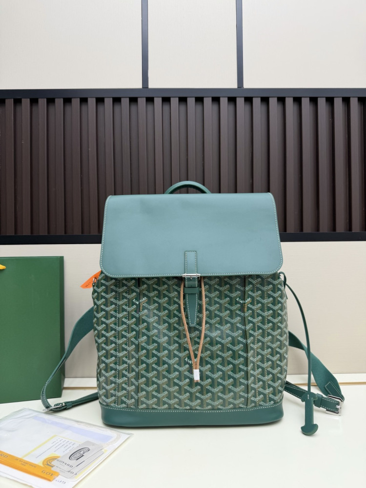 Goyard Alpin MM Backpack Green Goyardine Canvas Calfskin Luxury Travel Backpack 020181