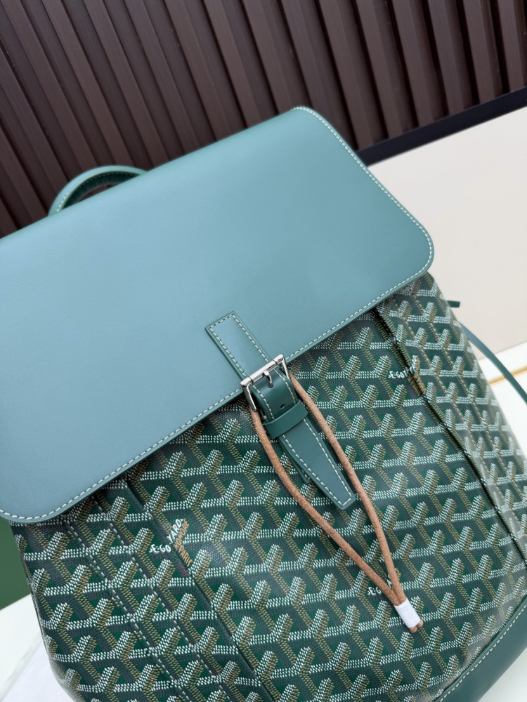 Goyard Alpin MM Backpack Green Goyardine Canvas Calfskin Luxury Travel Backpack 020181