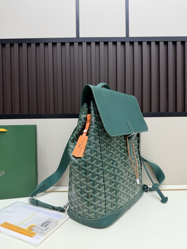 Goyard Alpin MM Backpack Green Goyardine Canvas Calfskin Luxury Travel Backpack 020181