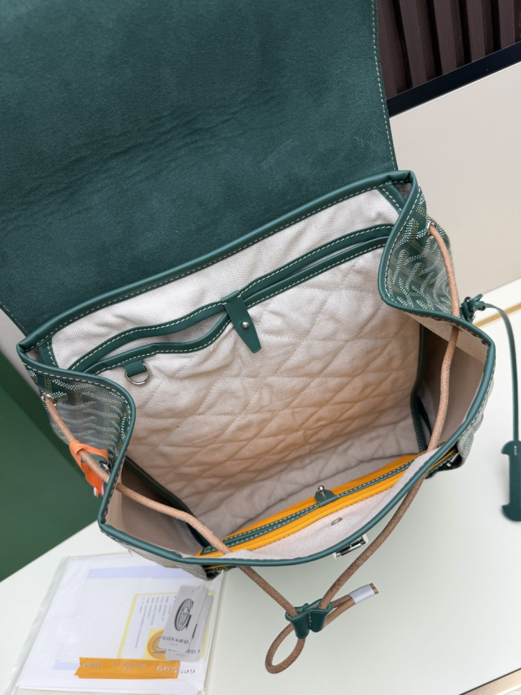 Goyard Alpin MM Backpack Green Goyardine Canvas Calfskin Luxury Travel Backpack 020181