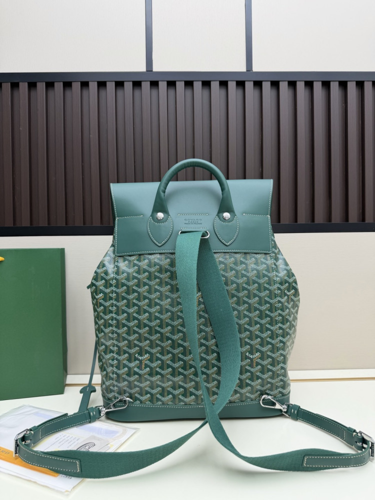 Goyard Alpin MM Backpack Green Goyardine Canvas Calfskin Luxury Travel Backpack 020181