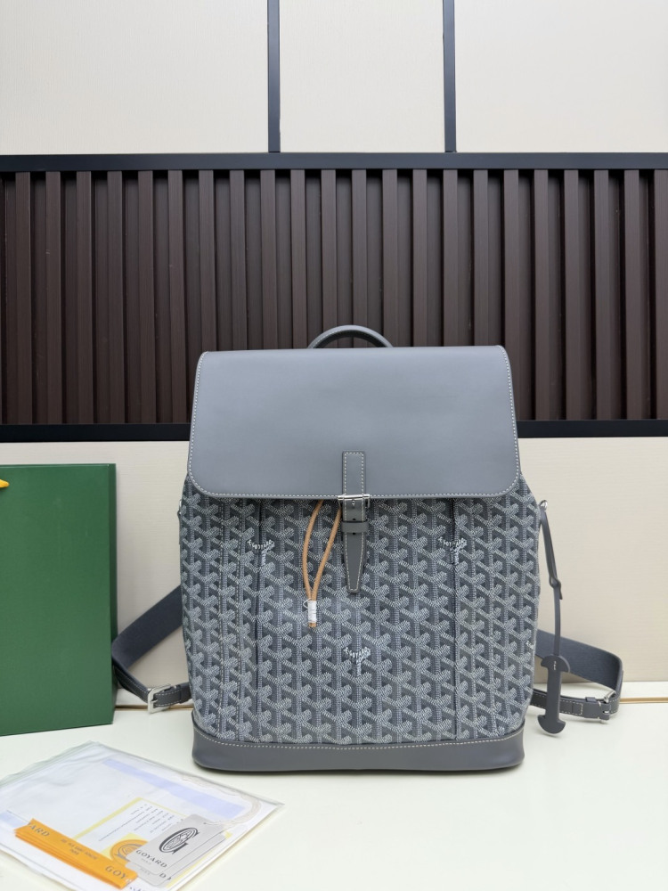 Goyard Alpin MM Backpack Green Goyardine Canvas Calfskin Luxury Travel Backpack 020181