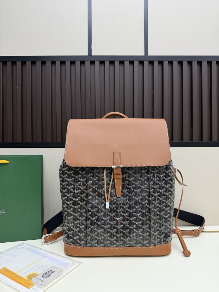 Goyard Alpin MM Backpack Green Goyardine Canvas Calfskin Luxury Travel Backpack 020181