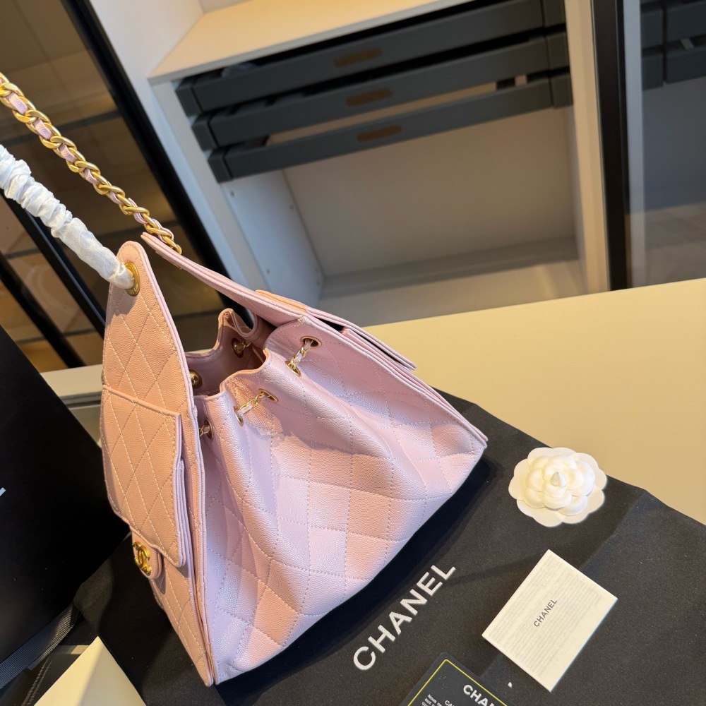 CHANEL 25 Hobo Handbag Golden Caviar Granulated Beef Skin Drawstring Bucket Tote