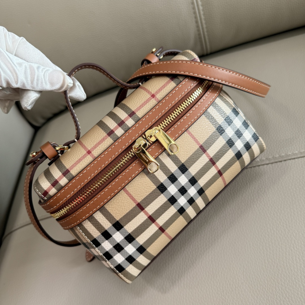 Mini Vintage Check Vanity Box Bag, Leather Trim Mini Crossbody Handbag with Adjustable Shoulder Strap, British Luxury Women Daily Top Handle Purse