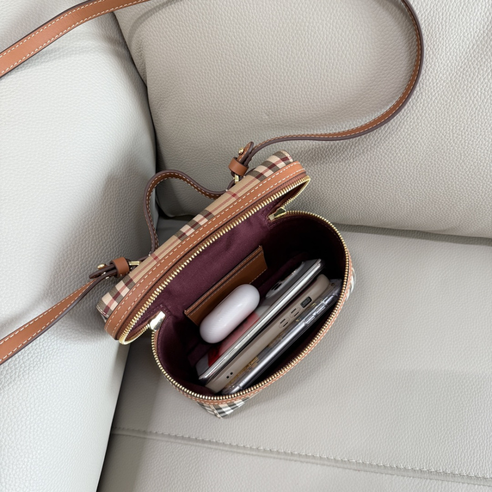 Mini Vintage Check Vanity Box Bag, Leather Trim Mini Crossbody Handbag with Adjustable Shoulder Strap, British Luxury Women Daily Top Handle Purse