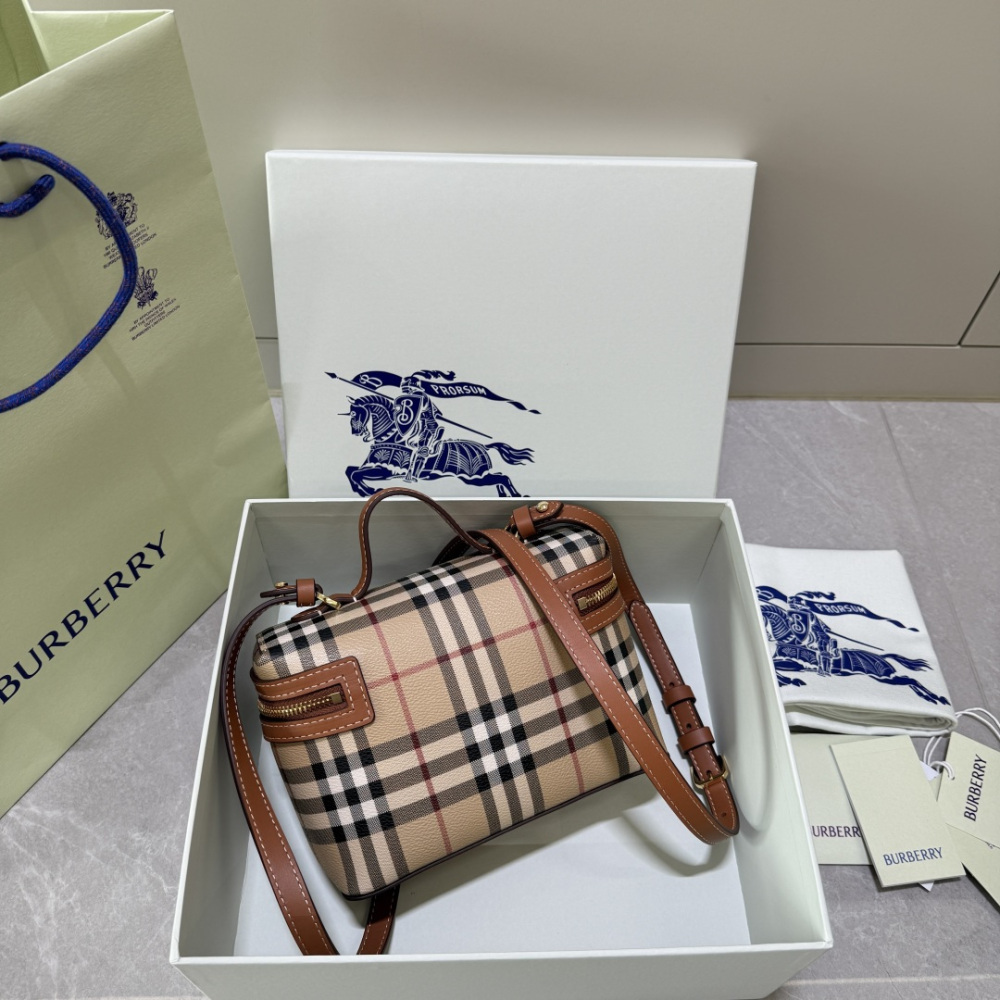 Mini Vintage Check Vanity Box Bag, Leather Trim Mini Crossbody Handbag with Adjustable Shoulder Strap, British Luxury Women Daily Top Handle Purse
