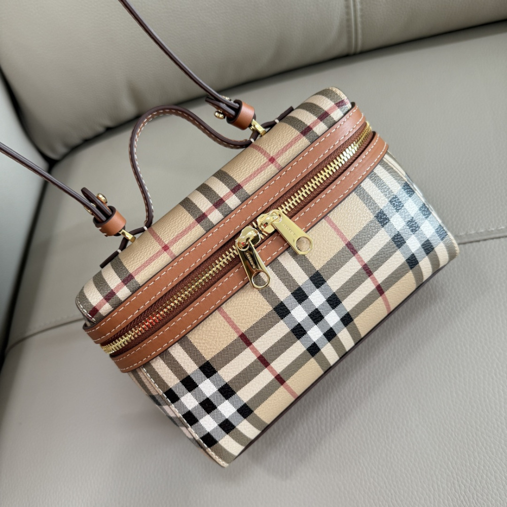 Mini Vintage Check Vanity Box Bag, Leather Trim Mini Crossbody Handbag with Adjustable Shoulder Strap, British Luxury Women Daily Top Handle Purse