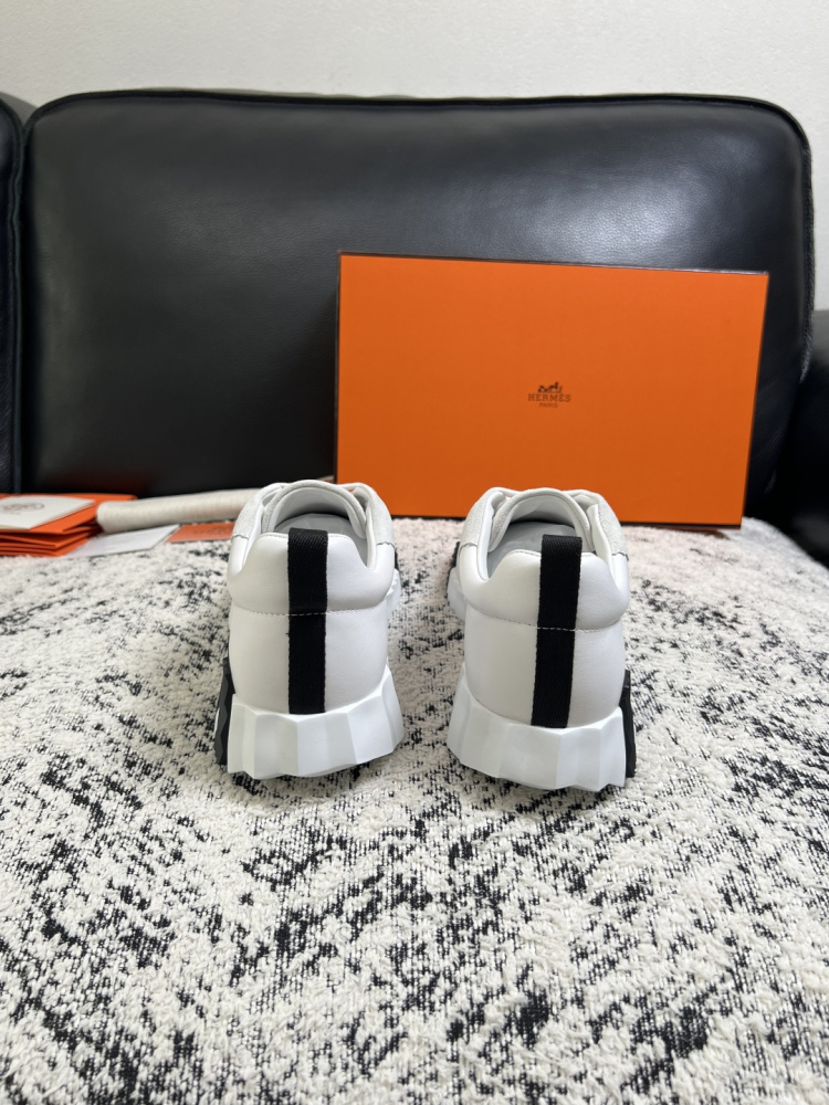 Hermes Bouncing Sneaker, White Calfskin & Suede Goatskin Casual Platform Sneakers For Men