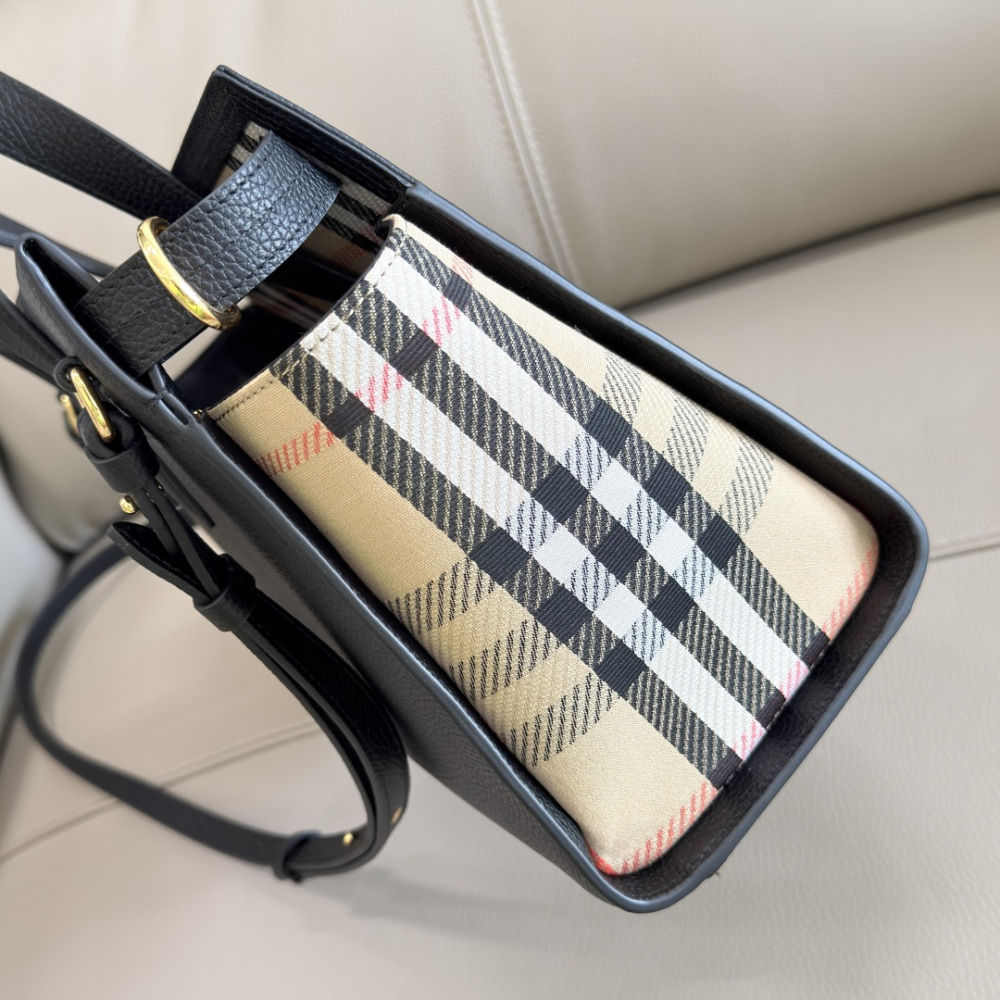 Small Cotswolds Leather Tote Bag, Vintage Check Side Panel Handbag with Detachable Crossbody Strap, Women Office Commuter Top Handle Bag