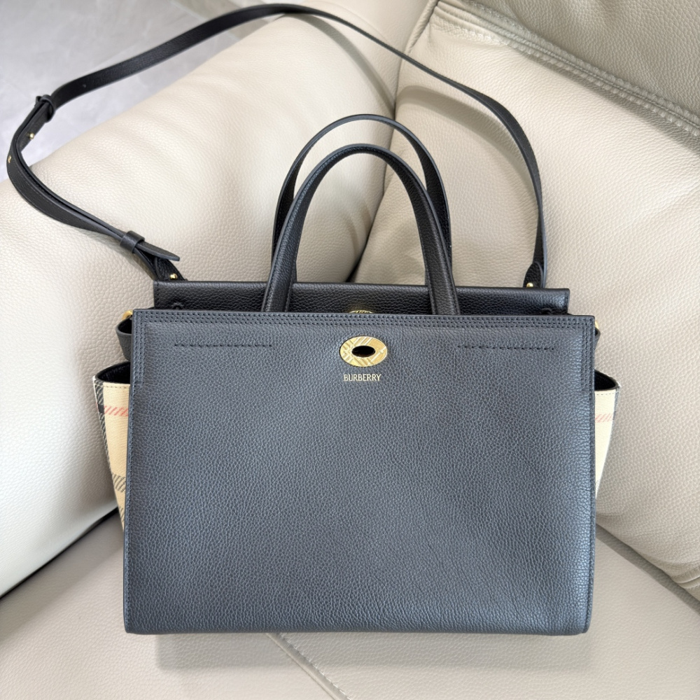 Small Cotswolds Leather Tote Bag, Vintage Check Side Panel Handbag with Detachable Crossbody Strap, Women Office Commuter Top Handle Bag