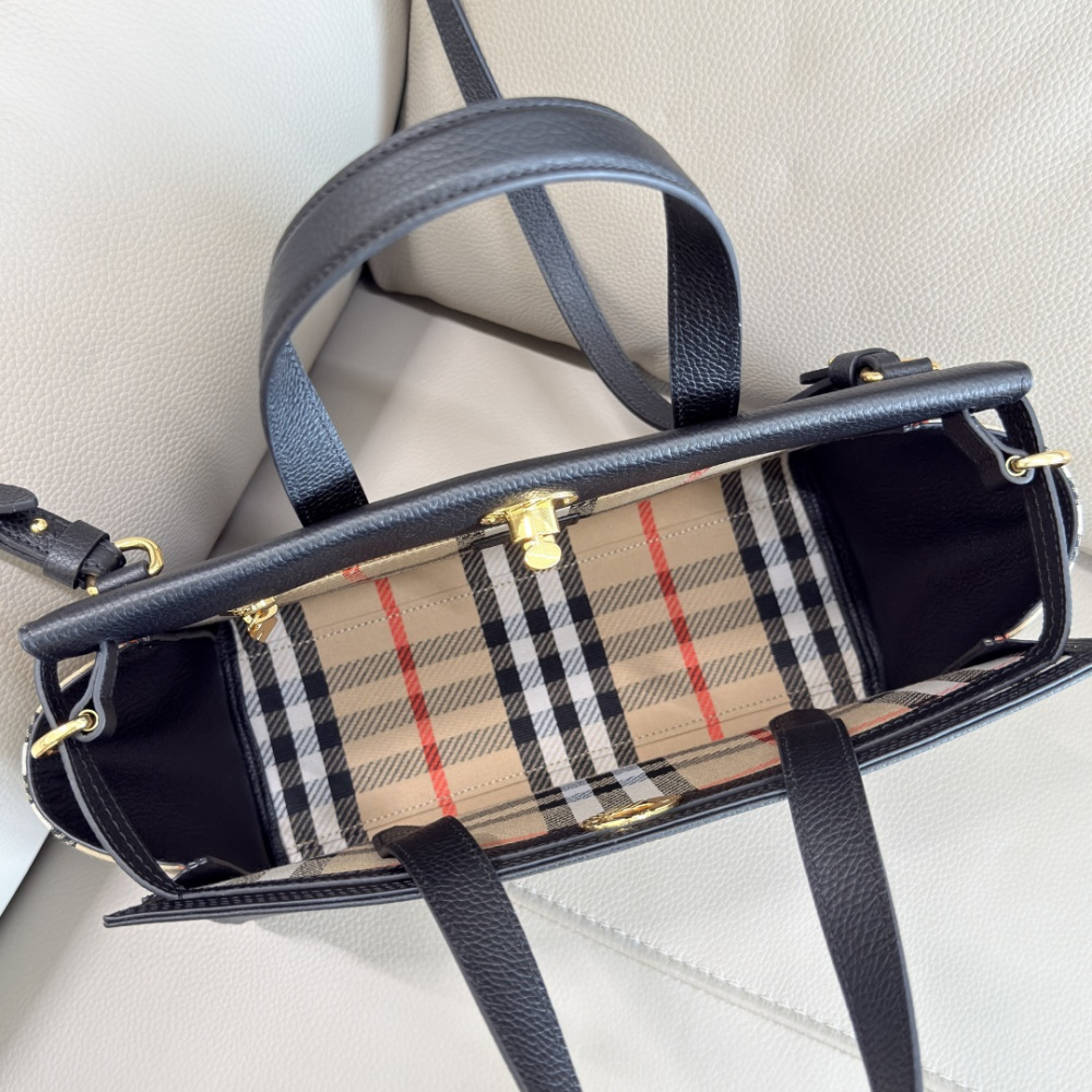 Small Cotswolds Leather Tote Bag, Vintage Check Side Panel Handbag with Detachable Crossbody Strap, Women Office Commuter Top Handle Bag