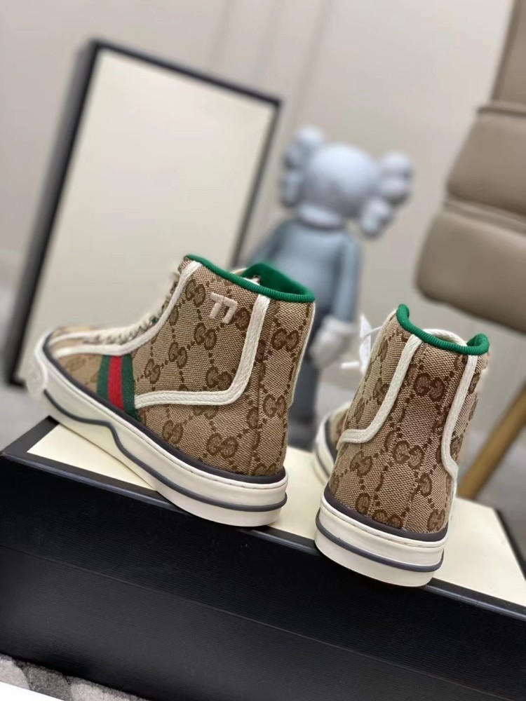 Gucci Tennis 1977 High‑Top Sneakers, GG Canvas Retro Casual Lace‑Up Board Shoes For Men Women