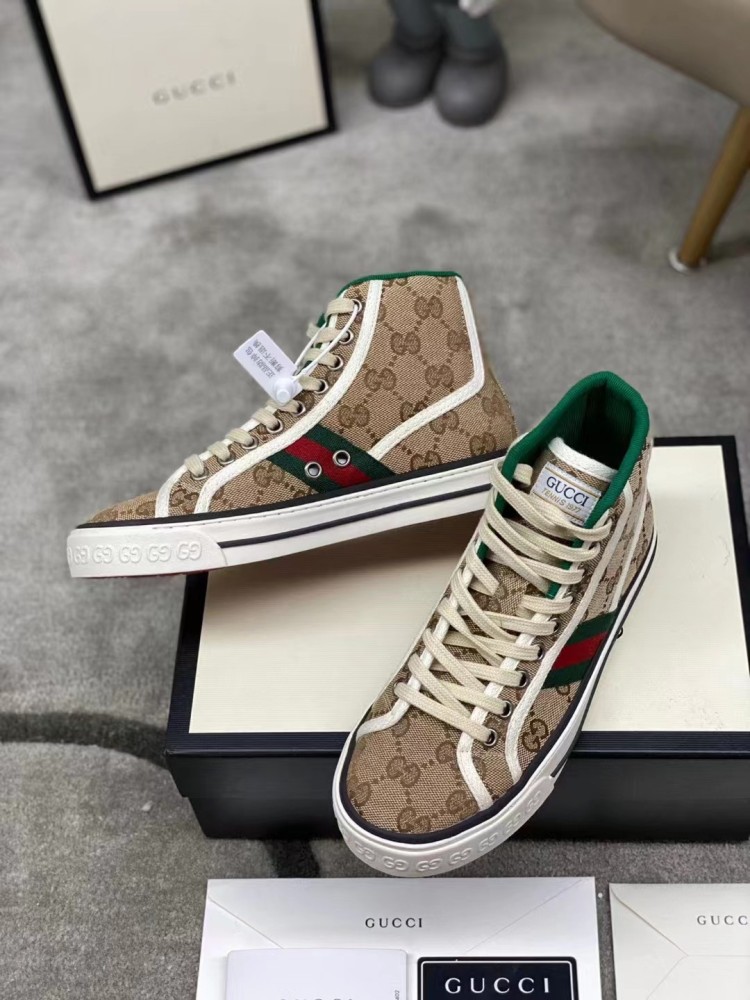 Gucci Tennis 1977 High‑Top Sneakers, GG Canvas Retro Casual Lace‑Up Board Shoes For Men Women