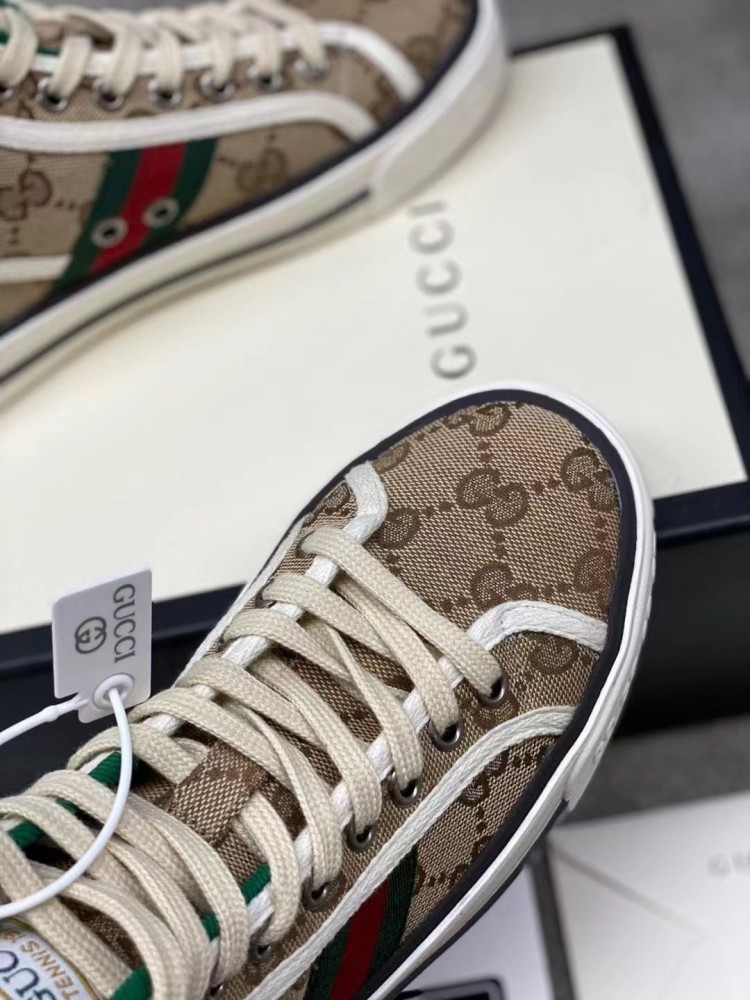 Gucci Tennis 1977 High‑Top Sneakers, GG Canvas Retro Casual Lace‑Up Board Shoes For Men Women