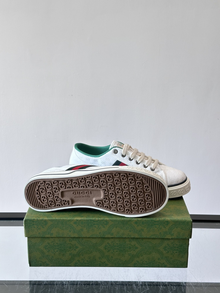 Gucci Tennis 1977 Low‑Top Sneakers, GG Canvas Retro Casual Lace‑Up Board Shoes For Men Women-White