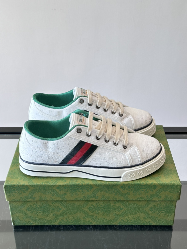 Gucci Tennis 1977 Low‑Top Sneakers, GG Canvas Retro Casual Lace‑Up Board Shoes For Men Women-White