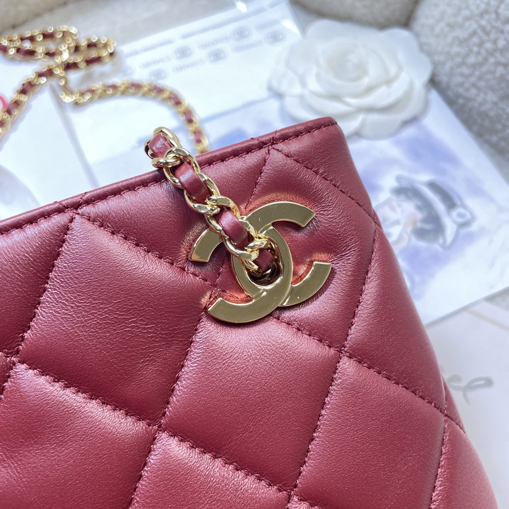Chanel Mini Shopping Tote AS6248, Matelassé Lambskin Chain Shoulder Bag, Gold-Tone Metal Double C Hardware
