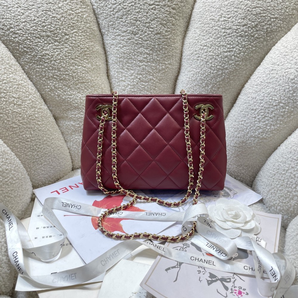 Chanel Mini Shopping Tote AS6248, Matelassé Lambskin Chain Shoulder Bag, Gold-Tone Metal Double C Hardware