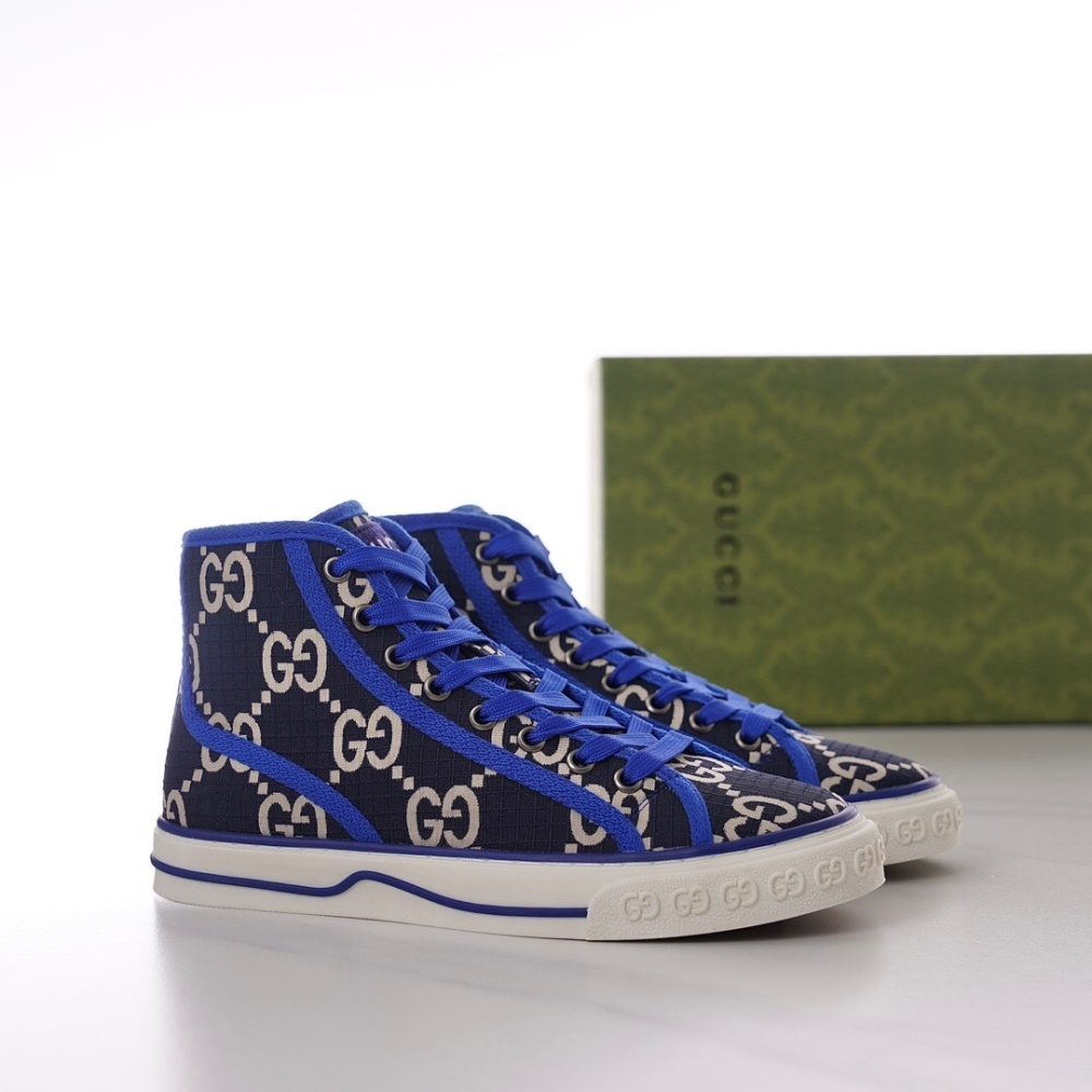 Gucci Tennis 1977 High‑Top Sneakers, GG Canvas Retro Casual Lace‑Up Board Shoes For Men Women-Brown