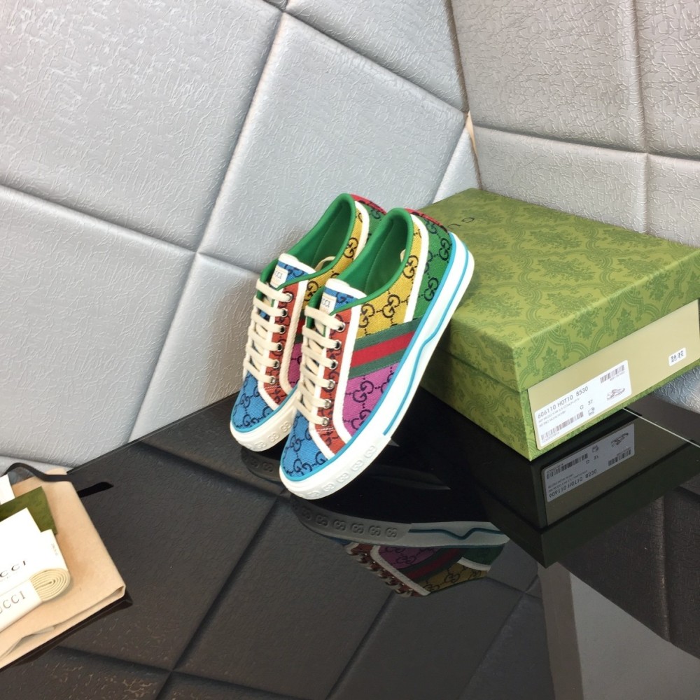 Gucci Tennis 1977 Low‑Top Sneakers, GG Canvas Retro Casual Lace‑Up Board Shoes For Men Women