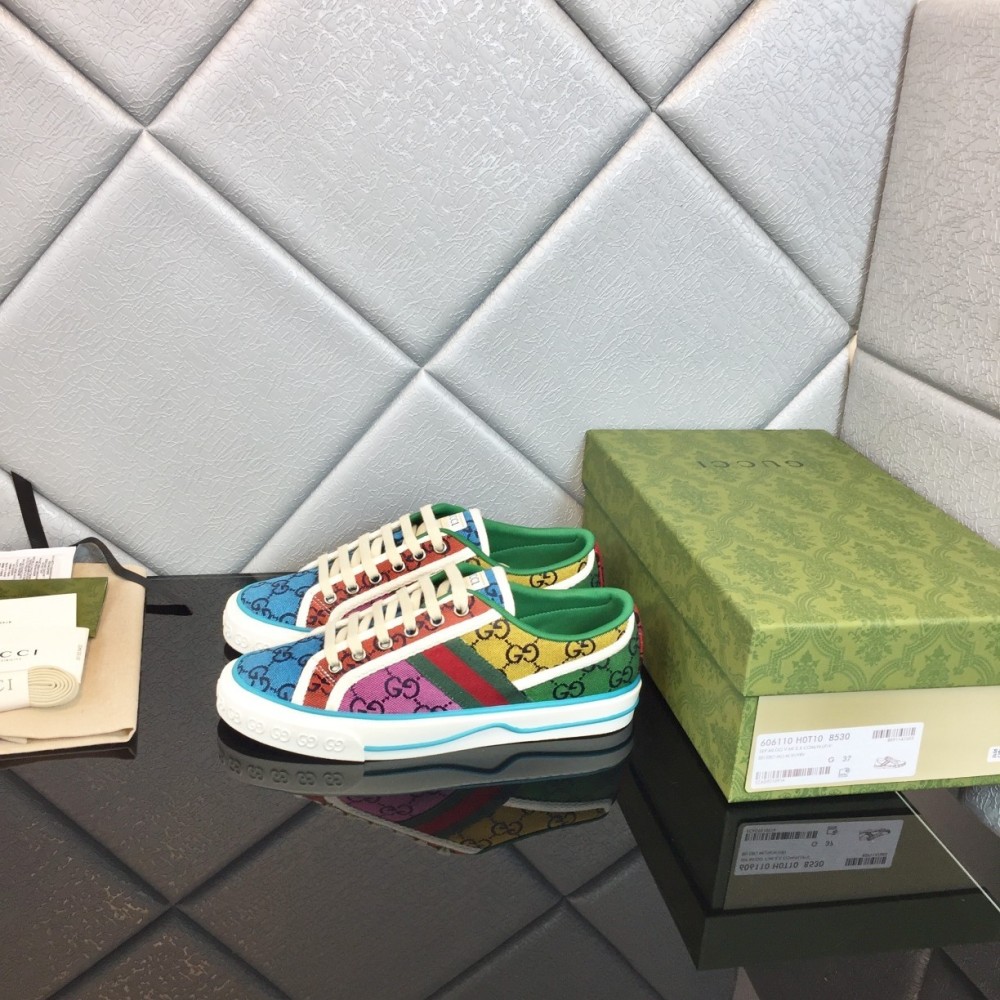Gucci Tennis 1977 Low‑Top Sneakers, GG Canvas Retro Casual Lace‑Up Board Shoes For Men Women