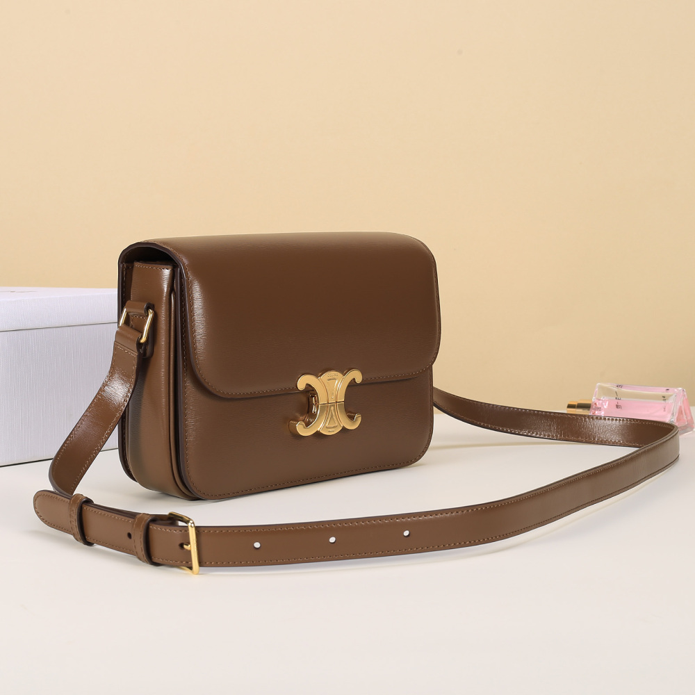 Celine Triomphe Medium Shoulder Bag, Shiny Calfskin Rectangular Flap Crossbody Bag