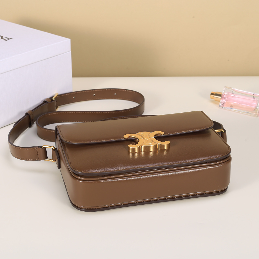 Celine Triomphe Medium Shoulder Bag, Shiny Calfskin Rectangular Flap Crossbody Bag