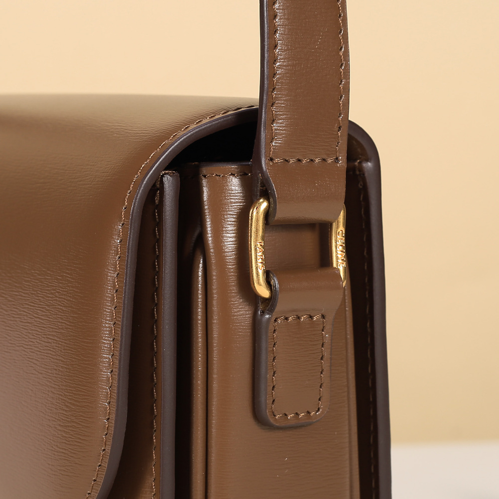 Celine Triomphe Medium Shoulder Bag, Shiny Calfskin Rectangular Flap Crossbody Bag