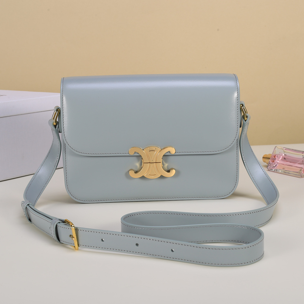 Celine Triomphe Medium Shoulder Bag, Shiny Calfskin Rectangular Flap Crossbody Bag