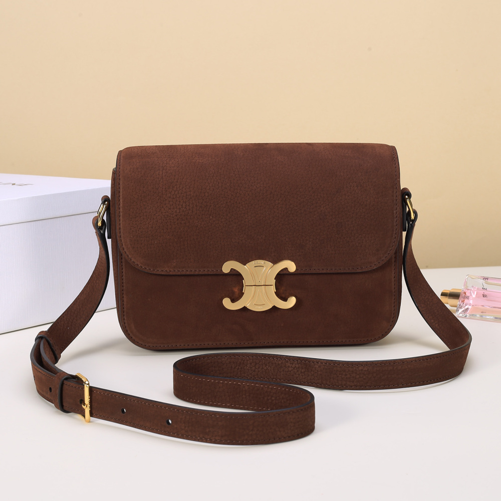 Celine Triomphe Medium Shoulder Bag, Shiny Calfskin Rectangular Flap Crossbody Bag