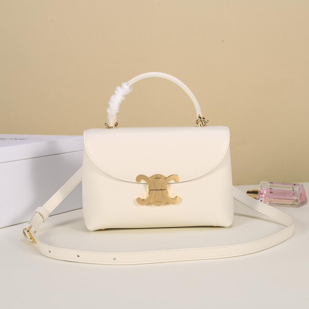 Celine Mini Triomphe Flap Handbag, Top Handle Leather Crossbody Purse