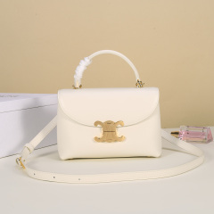 White Grained Calfskin + Gold-tone Hardware