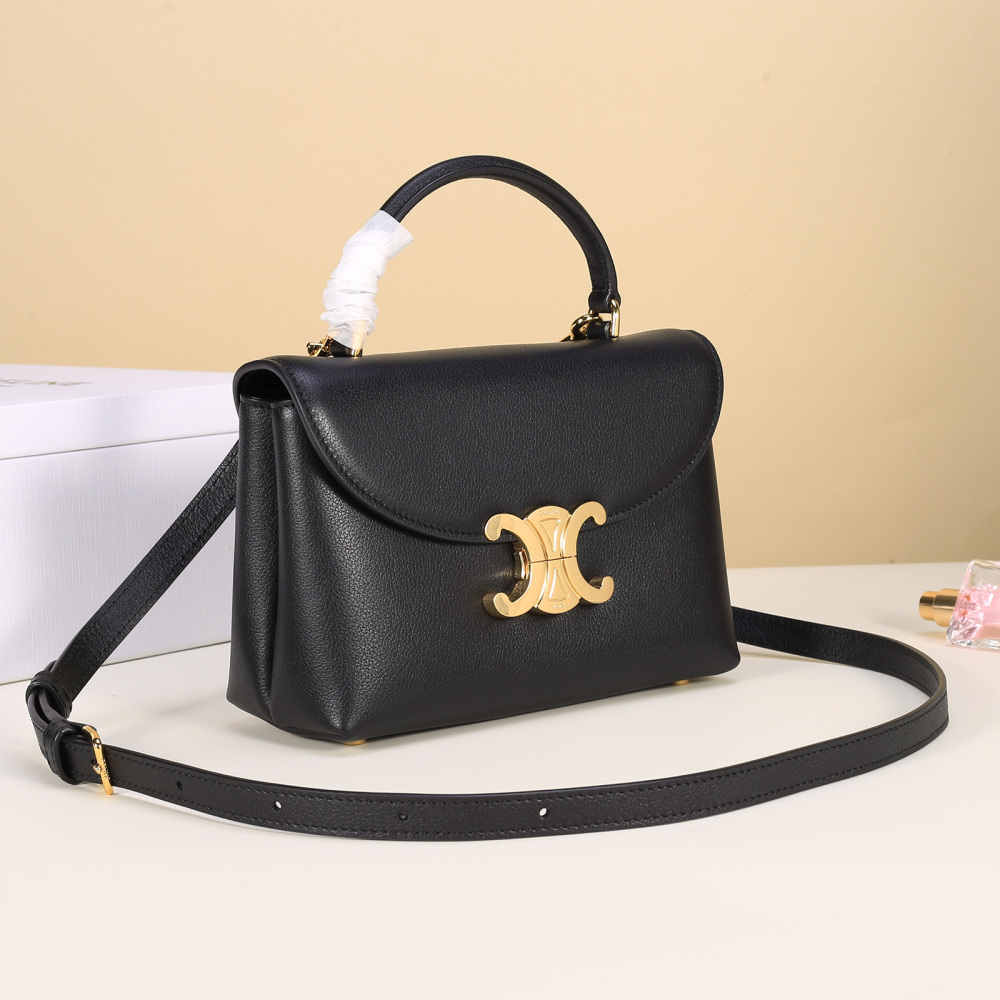 Celine Mini Triomphe Flap Handbag, Top Handle Leather Crossbody Purse