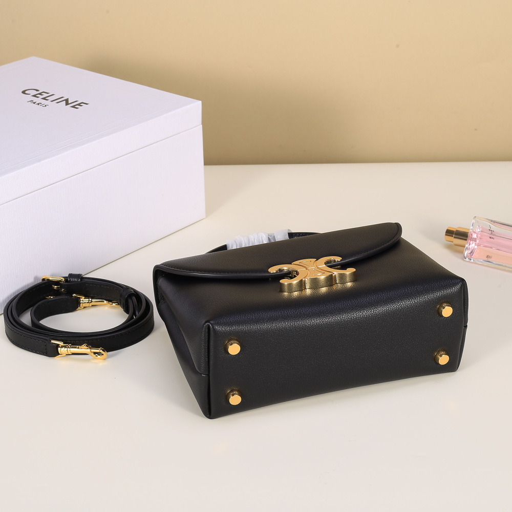 Celine Mini Triomphe Flap Handbag, Top Handle Leather Crossbody Purse