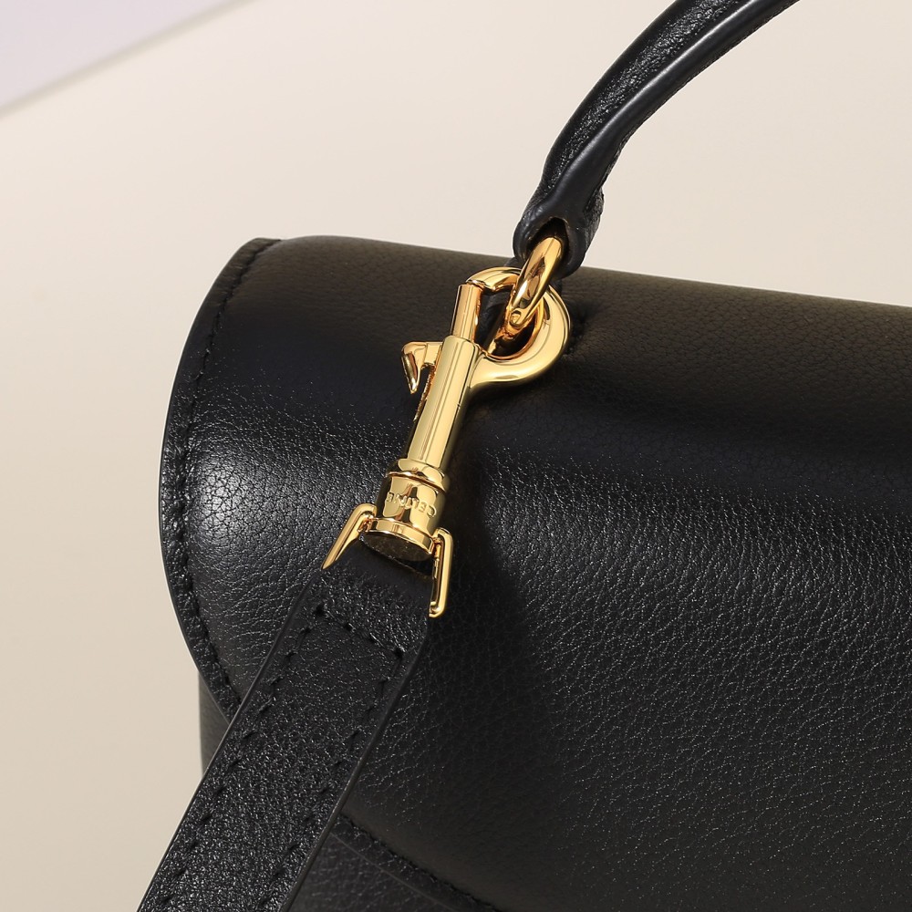 Celine Mini Triomphe Flap Handbag, Top Handle Leather Crossbody Purse