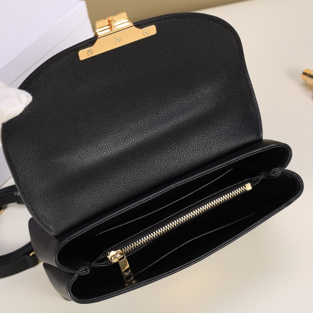 Celine Mini Triomphe Flap Handbag, Top Handle Leather Crossbody Purse