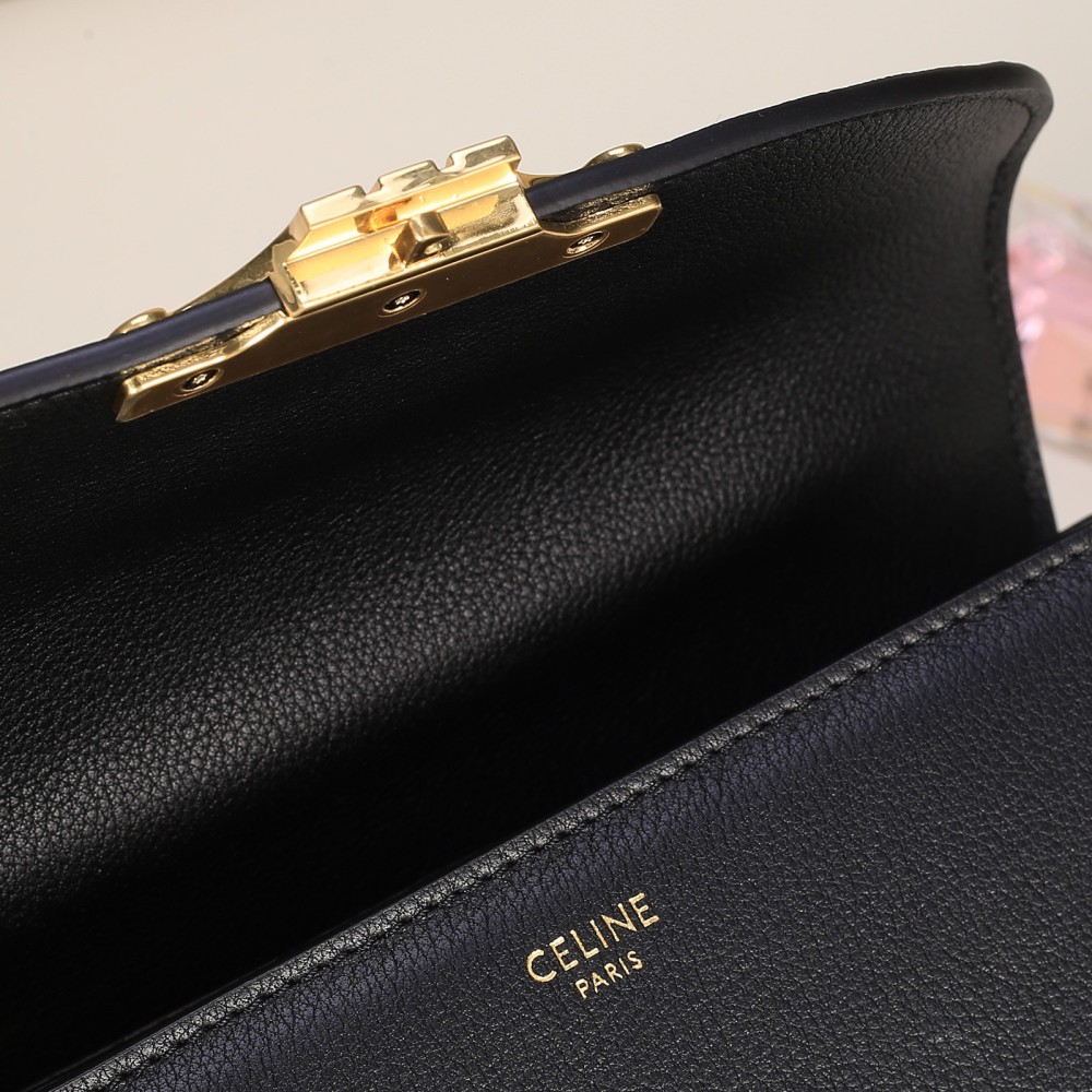 Celine Mini Triomphe Flap Handbag, Top Handle Leather Crossbody Purse