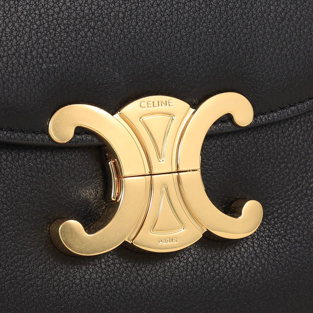 Celine Mini Triomphe Flap Handbag, Top Handle Leather Crossbody Purse