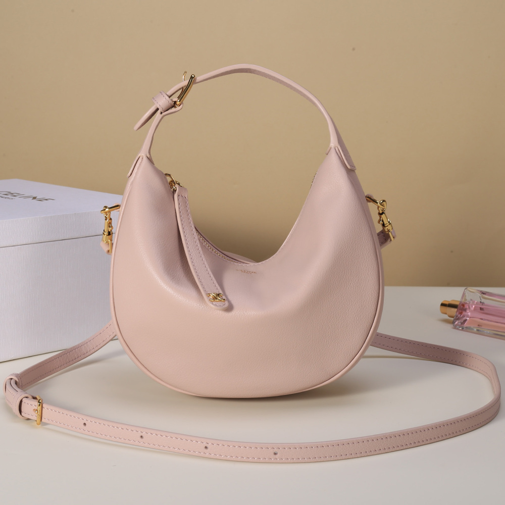 Celine Ava Crescent Hobo Bag, Soft Grained Leather Underarm Bag With Detachable Crossbody Strap